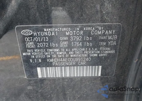 2013 Hyundai Elantra Gls from USA, damaged, VIN KMHDH4AE0DU991240